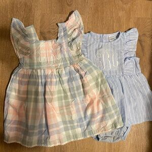 Plaid and Striped monogrammed baby dress Set